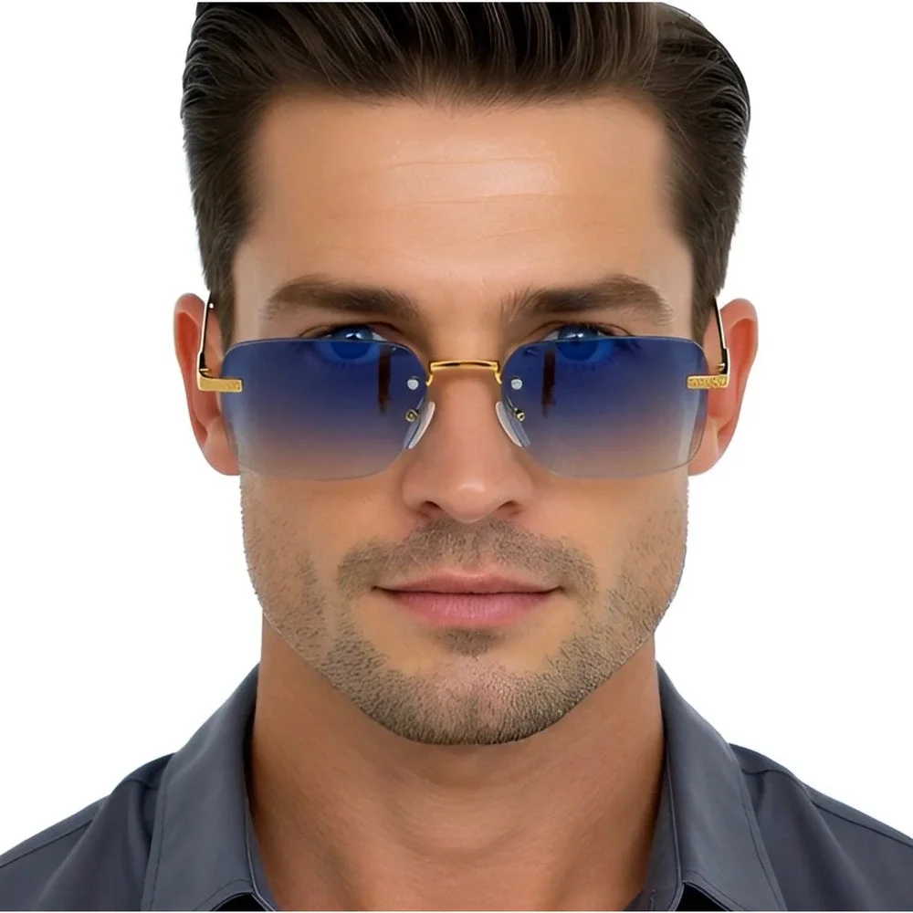 Mens Square Sunglasses Oceanic Blue Lens Aviator Style Fashion Hip Hop Shades - Picture 7 of 10